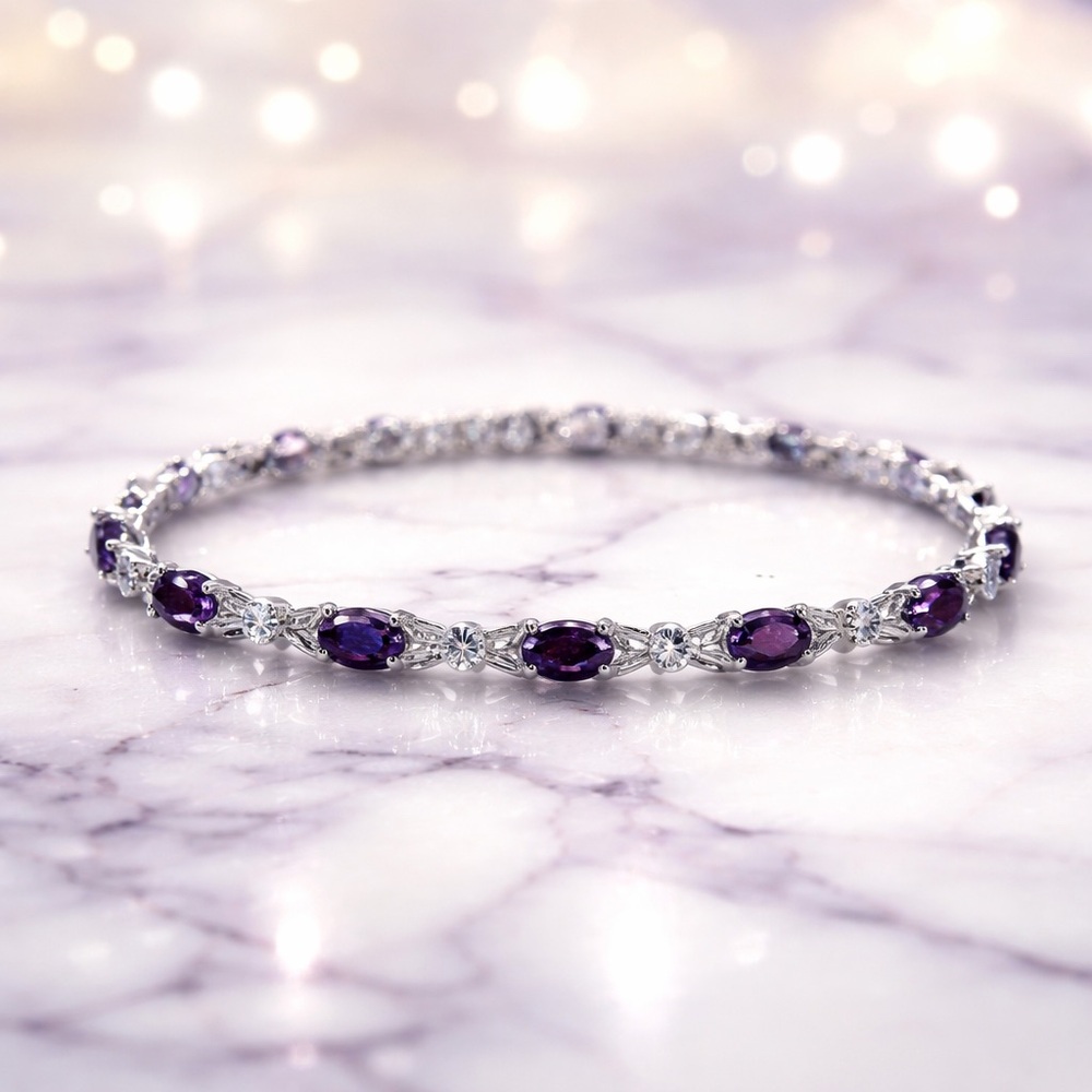 *NEW* Elegant 925 Silver Purple Cubic Zirconia Bracelet